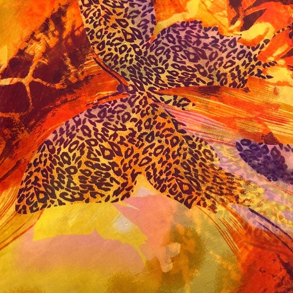 Vibrant Orange Yellow Women's Beach Coverup colorful boho butterflies Size S - Picture 7 of 9